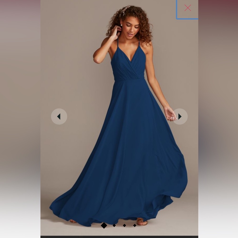 Davids Bridal spaghetti strap bridesmaids dress in marine